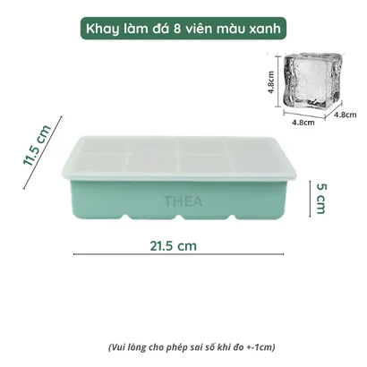 Khay làm đá viên 100% silicone dày 6-8 vuông có nắp đậy kín để tủ lạnh lấy đá tiện lợi không mùi an toàn sức khỏe – THEA