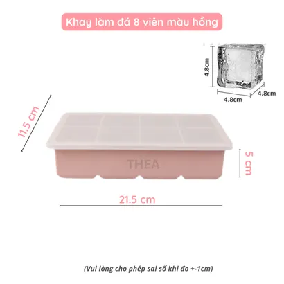 Khay làm đá viên 100% silicone dày 6-8 vuông có nắp đậy kín để tủ lạnh lấy đá tiện lợi không mùi an toàn sức khỏe – THEA