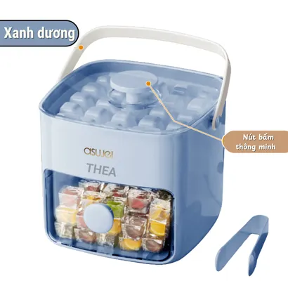 Khay làm đá viên thông minh có nắp đậy, hộp làm đá viên nhỏ có nắp tủ lạnh 2 tầng, có kẹp gắp đá tiện dụng – THEA