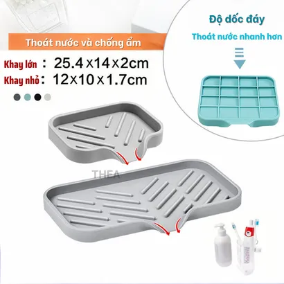 Khay silicon đựng đồ nhà tắm, xà bông, Khay chữ nhật để đồ rửa chén chống trượt, thoát nước tiện lợi đa năng - THEA