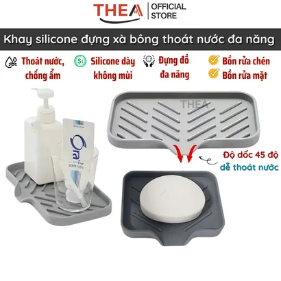 Khay silicon đựng đồ nhà tắm, xà bông, Khay chữ nhật để đồ rửa chén chống trượt, thoát nước tiện lợi đa năng - THEA
