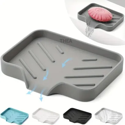 Khay silicon đựng đồ nhà tắm, xà bông, Khay chữ nhật để đồ rửa chén chống trượt, thoát nước tiện lợi đa năng - THEA