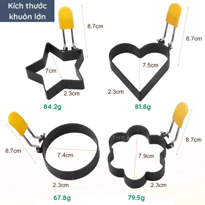 Bộ 4 Khuôn chiên rán trứng [cao cấp] tạo hình chống dính, khuôn sắt làm bánh rán có tay cầm silicone cách nhiệt – THEA KITCHEN