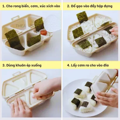 Khuôn ép làm cơm nắm hình tam giác 6 ngăn cho bé, khuôn tạo hình chữ nhật, hình tròn dễ thương - THEA