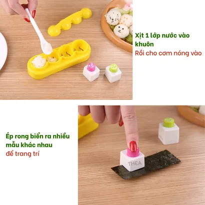 Khuôn ép làm cơm nắm hình tam giác 6 ngăn cho bé, khuôn tạo hình chữ nhật, hình tròn dễ thương - THEA