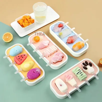 Khuôn làm kem que silicone có nắp, khay làm kem que hình thú, trái cây đông lạnh tại nhà giá rẻ, bộ khuôn làm thạch, kẹo dẻo - THEA