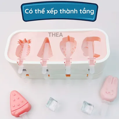 Khuôn làm kem que silicone có nắp, khay làm kem que hình thú, trái cây đông lạnh tại nhà giá rẻ, bộ khuôn làm thạch, kẹo dẻo - THEA