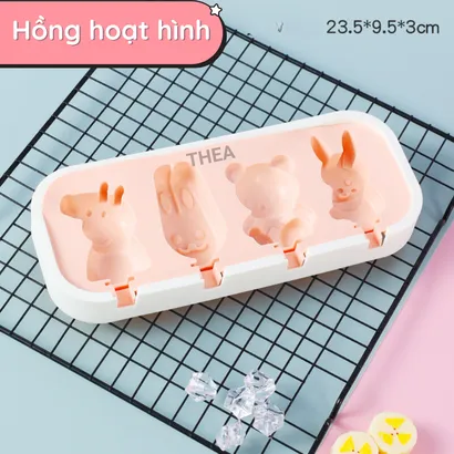 Khuôn làm kem que silicone có nắp, khay làm kem que hình thú, trái cây đông lạnh tại nhà giá rẻ, bộ khuôn làm thạch, kẹo dẻo - THEA