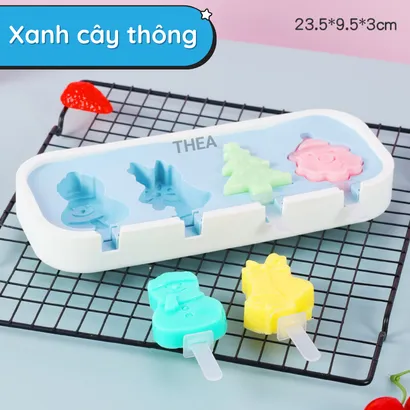 Khuôn làm kem que silicone có nắp, khay làm kem que hình thú, trái cây đông lạnh tại nhà giá rẻ, bộ khuôn làm thạch, kẹo dẻo - THEA
