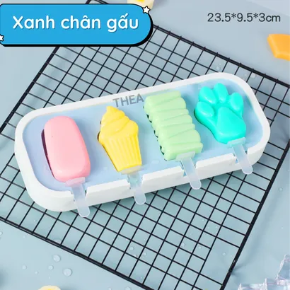 Khuôn làm kem que silicone có nắp, khay làm kem que hình thú, trái cây đông lạnh tại nhà giá rẻ, bộ khuôn làm thạch, kẹo dẻo - THEA