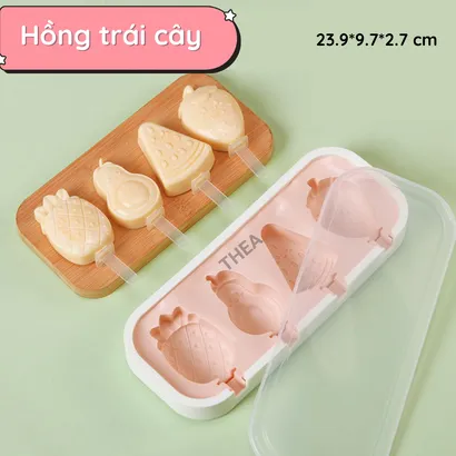 Khuôn làm kem que silicone có nắp, khay làm kem que hình thú, trái cây đông lạnh tại nhà giá rẻ, bộ khuôn làm thạch, kẹo dẻo - THEA