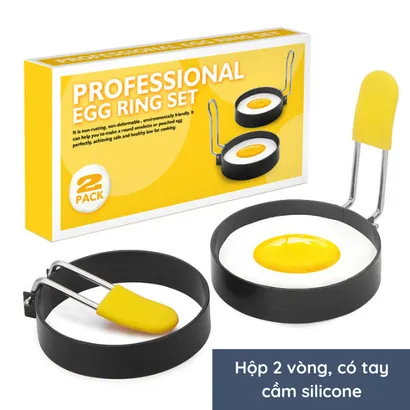 Bộ 4 Khuôn chiên rán trứng [cao cấp] tạo hình chống dính, khuôn sắt làm bánh rán có tay cầm silicone cách nhiệt – THEA KITCHEN