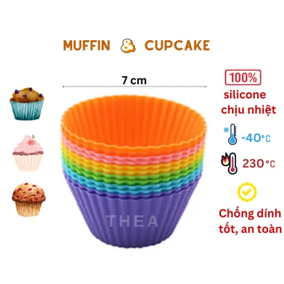 Bộ 6 khuôn silicone nướng bánh, làm bánh cupcake muffin chống dính tròn chịu nhiệt 7cm - THEA KITCHEN