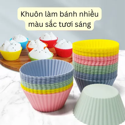 Bộ 6 khuôn silicone nướng bánh, làm bánh cupcake muffin chống dính tròn chịu nhiệt 7cm - THEA KITCHEN