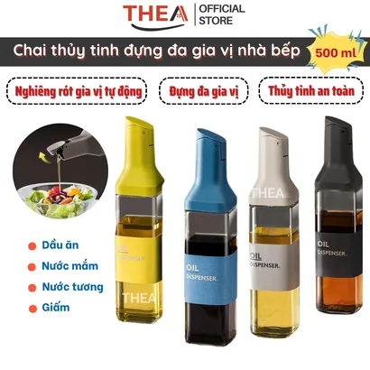 Lọ đựng gia vị thủy tinh, Chai thủy tinh đựng dầu ăn, bình đựng gia vị,  nước mắm, nước tương, rót gia vị tự động - THEA
