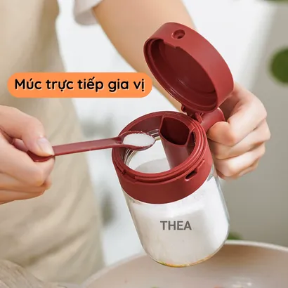Lọ đựng gia vị thủy tinh, hộp đựng gia vị nhà bếp thông minh, hũ đựng gia vị 2 in1 kèm muỗng - THEA
