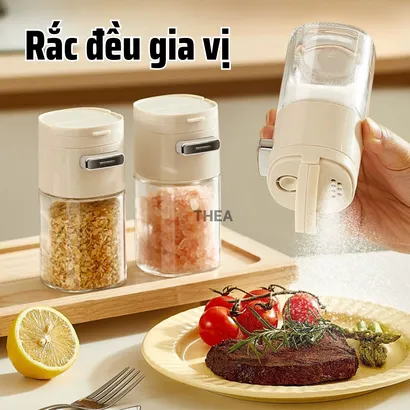 Lọ đựng gia vị thủy tinh nhà bếp, hũ đựng gia vị, muối, đường, tiêu thông minh 2 in 1 kiểm soát định lượng 180ml - THEA