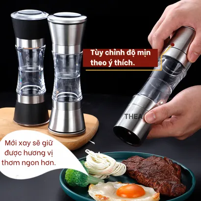 Lọ xay tiêu cầm tay, dụng cụ xay đựng tiêu inox 304 mini, xay muối, xay ớt khô, xay đa gia vị 2 đầu đa năng - THEA