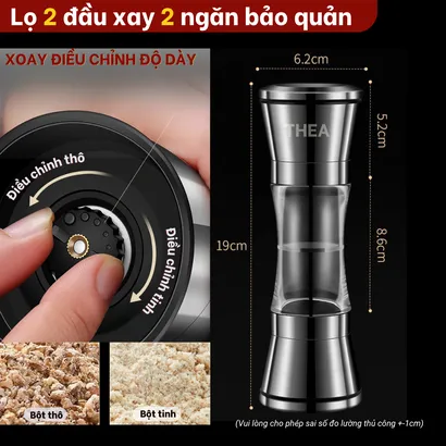 Lọ xay tiêu cầm tay, dụng cụ xay đựng tiêu inox 304 mini, xay muối, xay ớt khô, xay đa gia vị 2 đầu đa năng - THEA