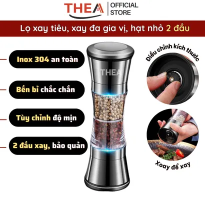 Lọ xay tiêu cầm tay, dụng cụ xay đựng tiêu inox 304 mini, xay muối, xay ớt khô, xay đa gia vị 2 đầu đa năng - THEA