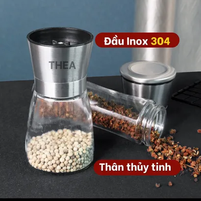 Lọ xay tiêu cầm tay, dụng cụ xay đựng tiêu inox 304 mini, xay muối, xay ớt khô, xay đa gia vị 2 đầu đa năng - THEA