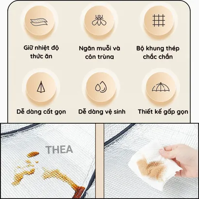 Lồng bàn gấp gọn bảo quản thức ăn, đậy thức ăn, giữ nhiệt đa năng có móc treo gắn tường - THEA