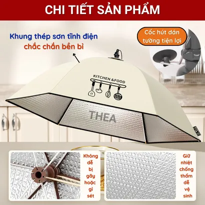 Lồng bàn gấp gọn bảo quản thức ăn, đậy thức ăn, giữ nhiệt đa năng có móc treo gắn tường - THEA