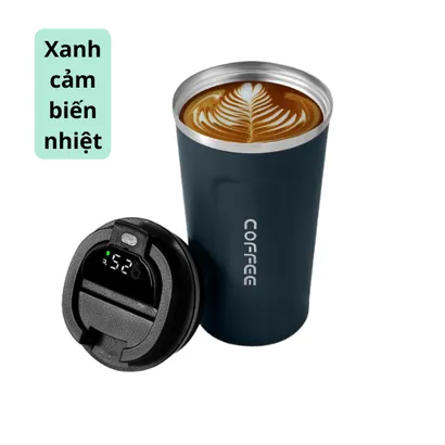 Bình nước giữ nhiệt cao cấp, ly cốc giữ nhiệt coffee mini inox 304 có hiển thị nhiệt độ 510ml nắp chống đổ - THEA KITCHEN