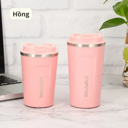 Bình nước giữ nhiệt cao cấp, ly cốc giữ nhiệt coffee mini inox 304 có hiển thị nhiệt độ 510ml nắp chống đổ - THEA KITCHEN
