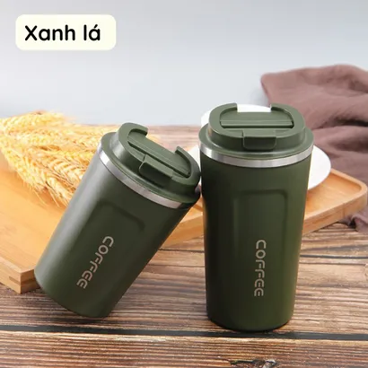 Bình nước giữ nhiệt cao cấp, ly cốc giữ nhiệt coffee mini inox 304 có hiển thị nhiệt độ 510ml nắp chống đổ - THEA KITCHEN