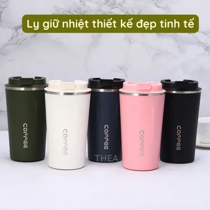 Bình nước giữ nhiệt cao cấp, ly cốc giữ nhiệt coffee mini inox 304 có hiển thị nhiệt độ 510ml nắp chống đổ - THEA KITCHEN