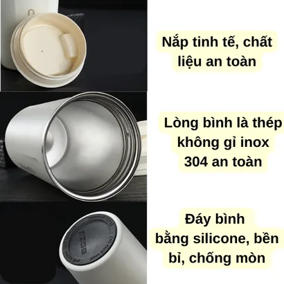Bình nước giữ nhiệt cao cấp, ly cốc giữ nhiệt coffee mini inox 304 có hiển thị nhiệt độ 510ml nắp chống đổ - THEA KITCHEN