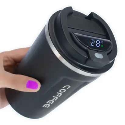 Bình nước giữ nhiệt cao cấp, ly cốc giữ nhiệt coffee mini inox 304 có hiển thị nhiệt độ 510ml nắp chống đổ - THEA KITCHEN