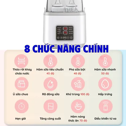 Máy hâm sữa và tiệt trùng bình sữa cho bé, rã đông sữa, giữ ấm sữa, máy ủ làm sữa chua, hấp trứng đa năng- THEA