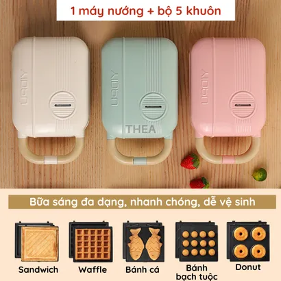 Máy kẹp nướng bánh mì sandwich 5 in 1 đa năng, bánh cá, waffle, donut, trứng, bánh takoyaki, làm đồ ăn sáng 650W -THEA kitchen
