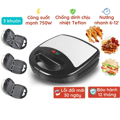 Máy kẹp nướng bánh mì sandwich 6 in 1 đa năng, waffle, hotdog, donut, bánh takoyaki, làm đồ ăn sáng tiện lợi 750W – THEA kitchen