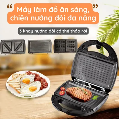 Máy kẹp nướng bánh mì sandwich 6 in 1 đa năng, waffle, hotdog, donut, bánh takoyaki, làm đồ ăn sáng tiện lợi 750W – THEA kitchen