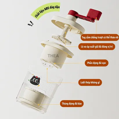 Máy làm đá bào tuyết, máy xay bào đá mini bằng tay, Máy bào đá thủ công gia đình - THEA