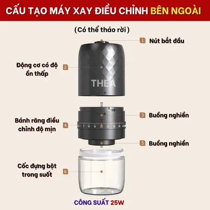 Máy xay hạt cà phê cầm tay mini tự động cao cấp có thể điều chỉnh độ mịn bằng tay dễ dàng - THEA