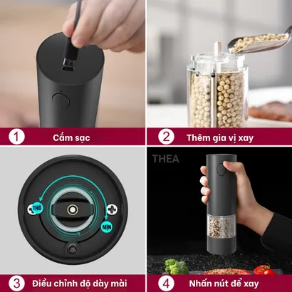 Máy xay hạt tiêu cầm tay bằng điện, Lọ xay tiêu, Máy xay xay gia vị khô, ớt, muối, thì là nhỏ cầm tay mini - THEA