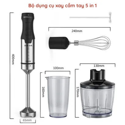Máy xay cầm tay đa năng 5 in 1 [cao cấp], xay sinh tố, thịt, thức ăn dặm cho bé công suất 1000W - 700ml -THEA kitchen
