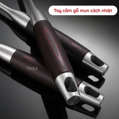 Muỗng inox, muôi múc canh, thìa, xẻng inox 316 chiên xào nấu ăn tay cầm gỗ cách nhiệt cao cấp - THEA