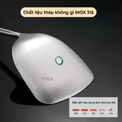 Muỗng inox, muôi múc canh, thìa, xẻng inox 316 chiên xào nấu ăn tay cầm gỗ cách nhiệt cao cấp - THEA