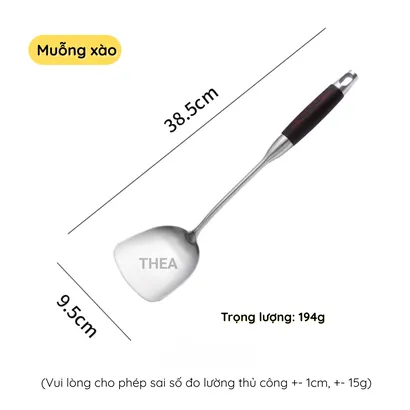 Muỗng inox, muôi múc canh, thìa, xẻng inox 316 chiên xào nấu ăn tay cầm gỗ cách nhiệt cao cấp - THEA