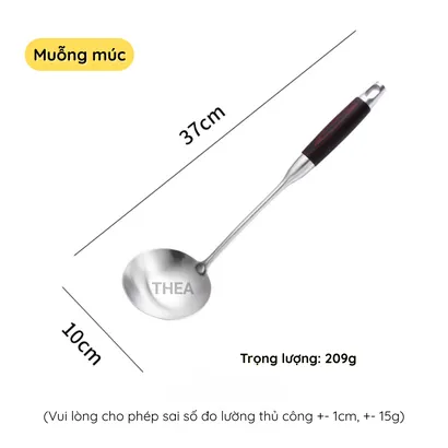 Muỗng inox, muôi múc canh, thìa, xẻng inox 316 chiên xào nấu ăn tay cầm gỗ cách nhiệt cao cấp - THEA