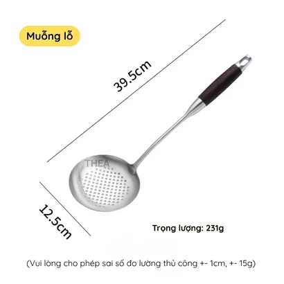 Muỗng inox, muôi múc canh, thìa, xẻng inox 316 chiên xào nấu ăn tay cầm gỗ cách nhiệt cao cấp - THEA