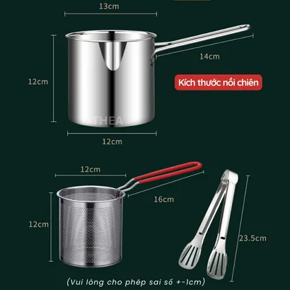 Nồi chiên nhúng ngập dầu mini đa năng, chiên khoai tây chiên, trụng bún, hủ tiếu, luộc, nấu bằng inox 304 bền bỉ - THEA kitchen