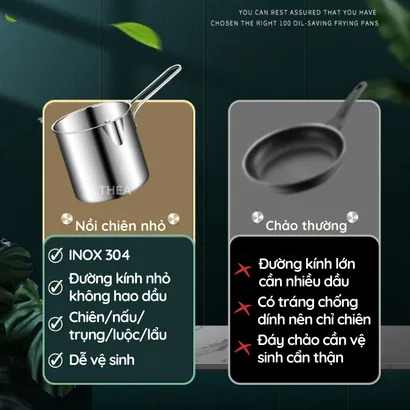 Nồi chiên nhúng ngập dầu mini đa năng, chiên khoai tây chiên, trụng bún, hủ tiếu, luộc, nấu bằng inox 304 bền bỉ - THEA kitchen