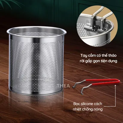 Nồi chiên nhúng ngập dầu mini đa năng, chiên khoai tây chiên, trụng bún, hủ tiếu, luộc, nấu bằng inox 304 bền bỉ - THEA kitchen