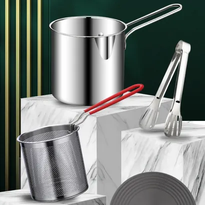 Nồi chiên nhúng ngập dầu mini đa năng, chiên khoai tây chiên, trụng bún, hủ tiếu, luộc, nấu bằng inox 304 bền bỉ - THEA kitchen